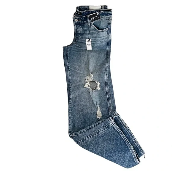 Express Relaxed Straight Leg Low Rise Distress Ripped Blue Jeans Women’s size 2R - Picture 2 of 13